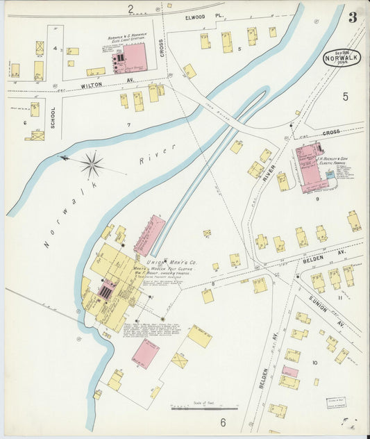 Sanborn Fire Insurance Map from Norwalk, Fairfield County, Connecticut (1896), Sheet #0003 - Historic Sanborn Fire Insurance Map Print, vintage old map wall art, antique decor, genealogy gift, Connecticut Connecticut map