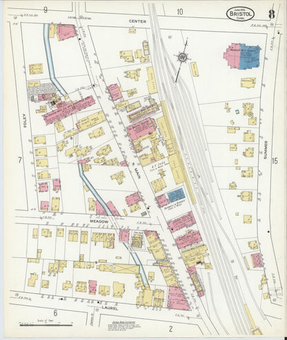 Sanborn Fire Insurance Map from Bristol, Hartford County, Connecticut (1916), Sheet #0008 - Complete Map Set gallery image, historic Sanborn map, vintage wall art, Connecticut Connecticut