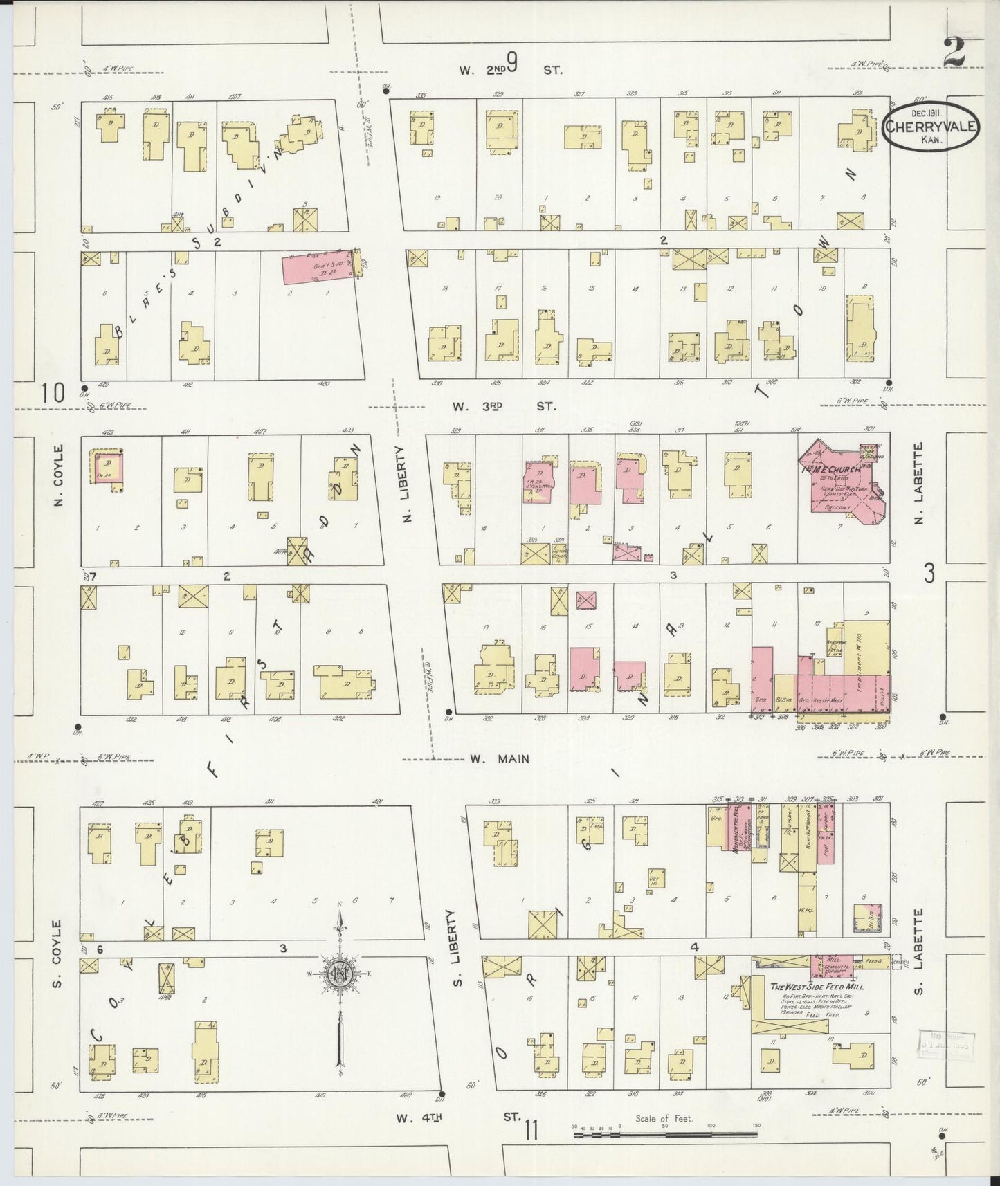 Sanborn Fire Insurance Map from Cherryvale, Montgomery County, Kansas (1911), Sheet #0002 - Historic Sanborn Fire Insurance Map Print, vintage old map wall art, antique decor, genealogy gift, Kansas Kansas map