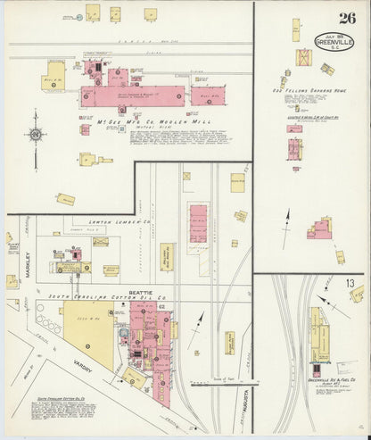 Sanborn Fire Insurance Map from Greenville, Greenville County, South Carolina (1913), Sheet #0026 - Complete Map Set gallery image, historic Sanborn map, vintage wall art, South Carolina South Carolina