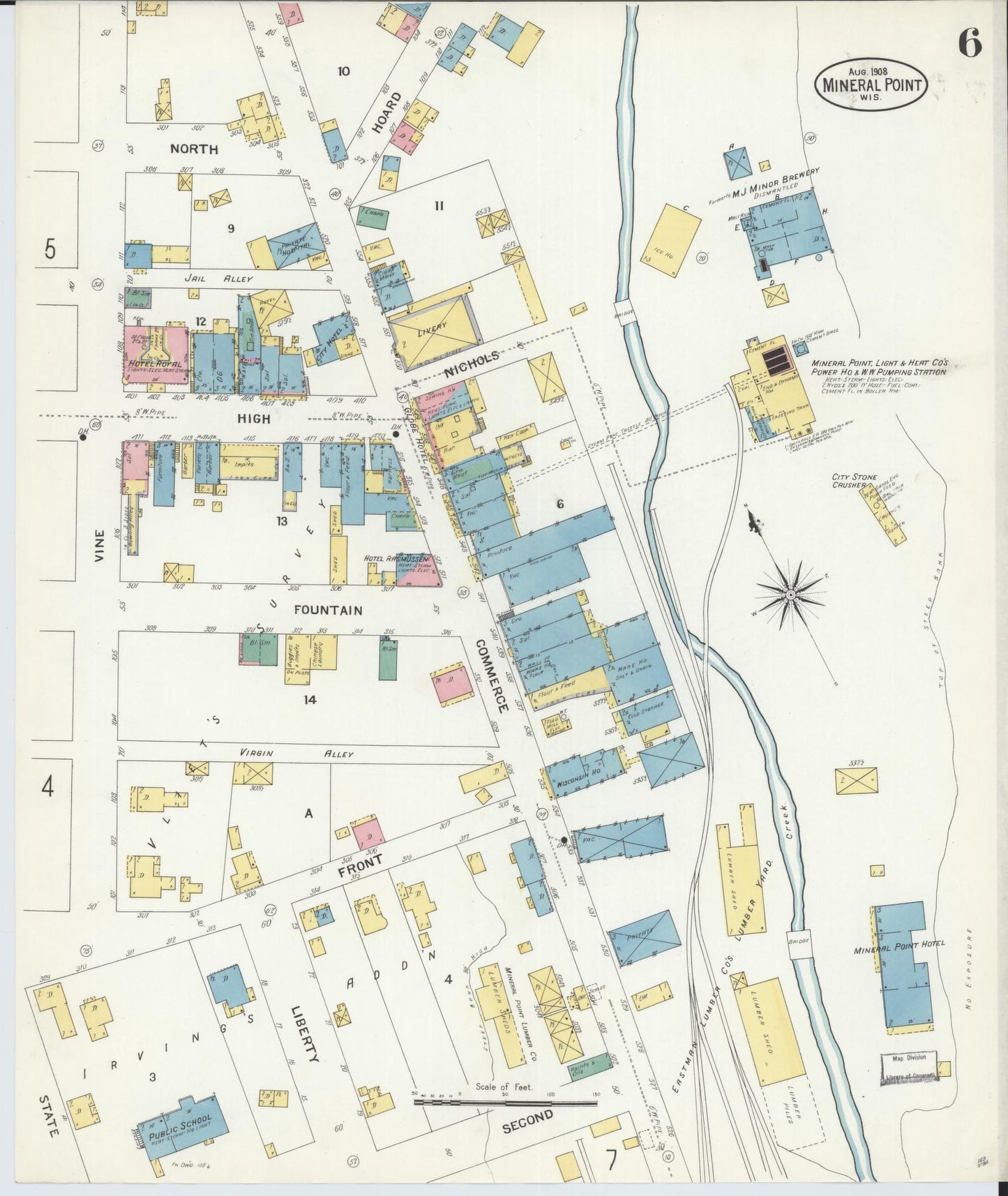 Sanborn Fire Insurance Map from Mineral Point, Iowa County, Wisconsin (1908), Sheet #0006 - Historic Sanborn Fire Insurance Map Print, vintage old map wall art, antique decor, genealogy gift, Wisconsin Wisconsin map
