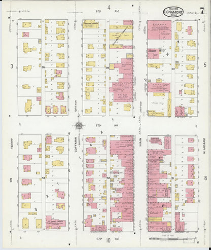 Sanborn Fire Insurance Map from Longmont, Boulder County, Colorado (1918), Sheet #0007 - Complete Map Set gallery image, historic Sanborn map, vintage wall art, Colorado Colorado