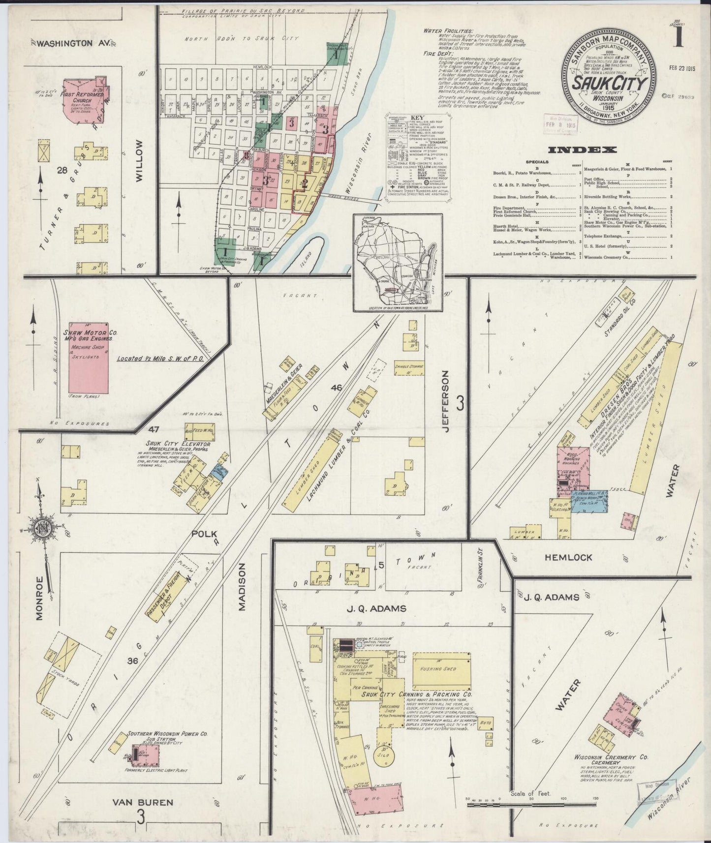 Sanborn Fire Insurance Map from Sauk City, Sauk County, Wisconsin (1915), Sheet #0001 - Complete Map Set gallery image, historic Sanborn map, vintage wall art, Wisconsin Wisconsin