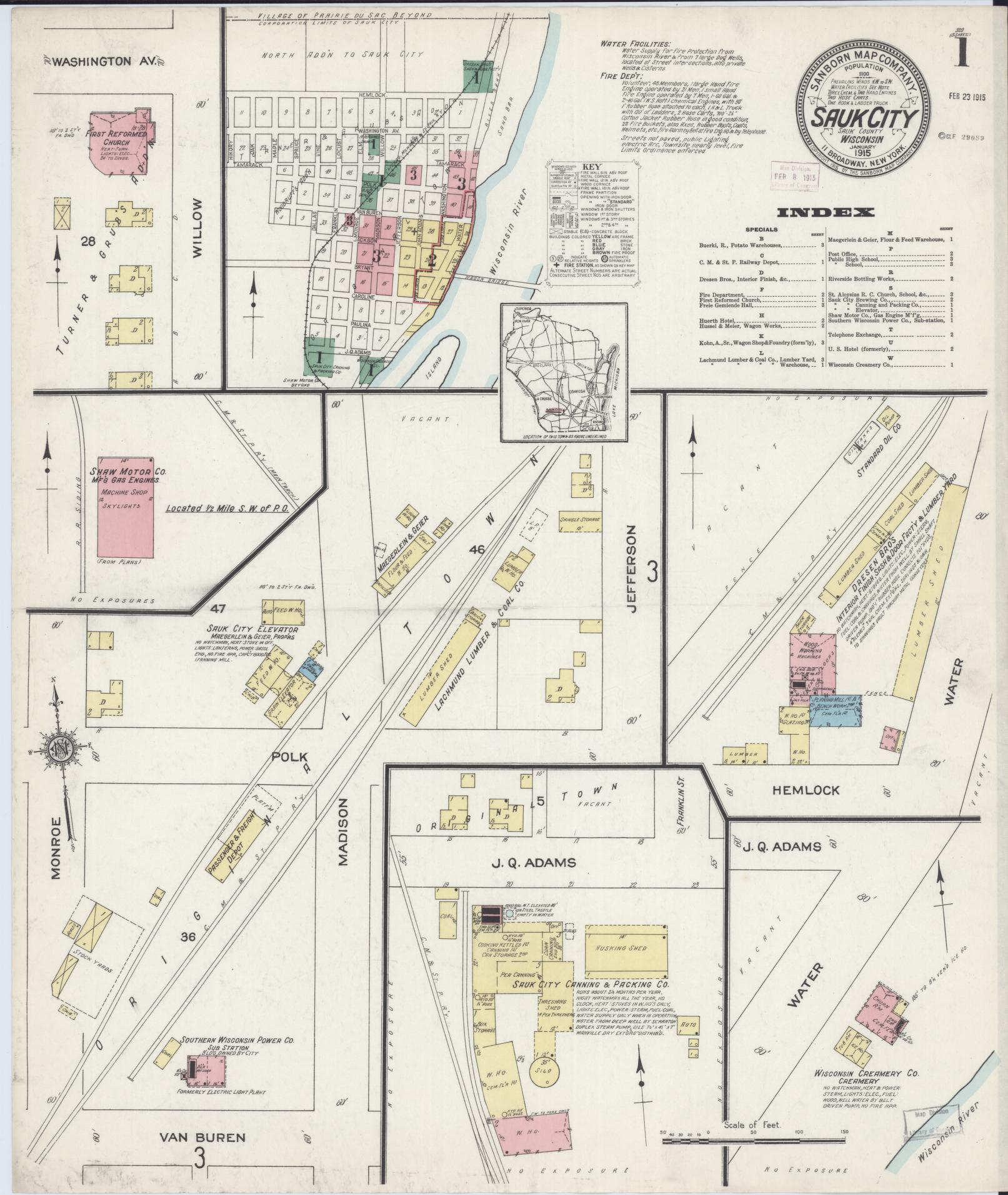 Sanborn Fire Insurance Map from Sauk City, Sauk County, Wisconsin (1915), Sheet #0001 - Complete Map Set gallery image, historic Sanborn map, vintage wall art, Wisconsin Wisconsin