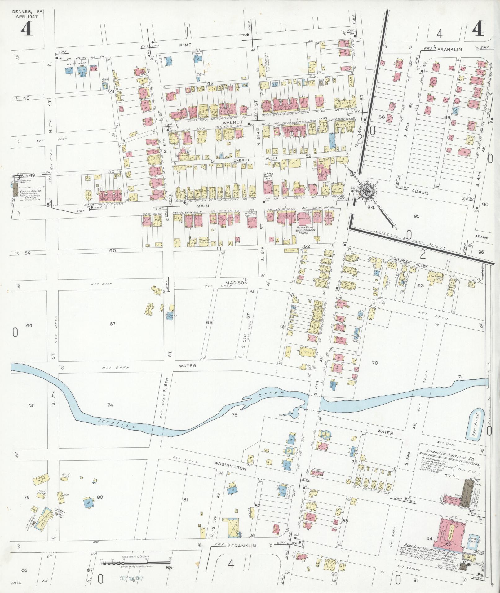 Sanborn Fire Insurance Map from Denver, Lancaster County, Pennsylvania (1947), Sheet #0004 - Historic Sanborn Fire Insurance Map Print, vintage old map wall art, antique decor, genealogy gift, Pennsylvania Pennsylvania map