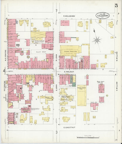 Sanborn Fire Insurance Map from Goldsboro, Wayne County, North Carolina (1908), Sheet #0005 - Complete Map Set gallery image, historic Sanborn map, vintage wall art, North Carolina North Carolina