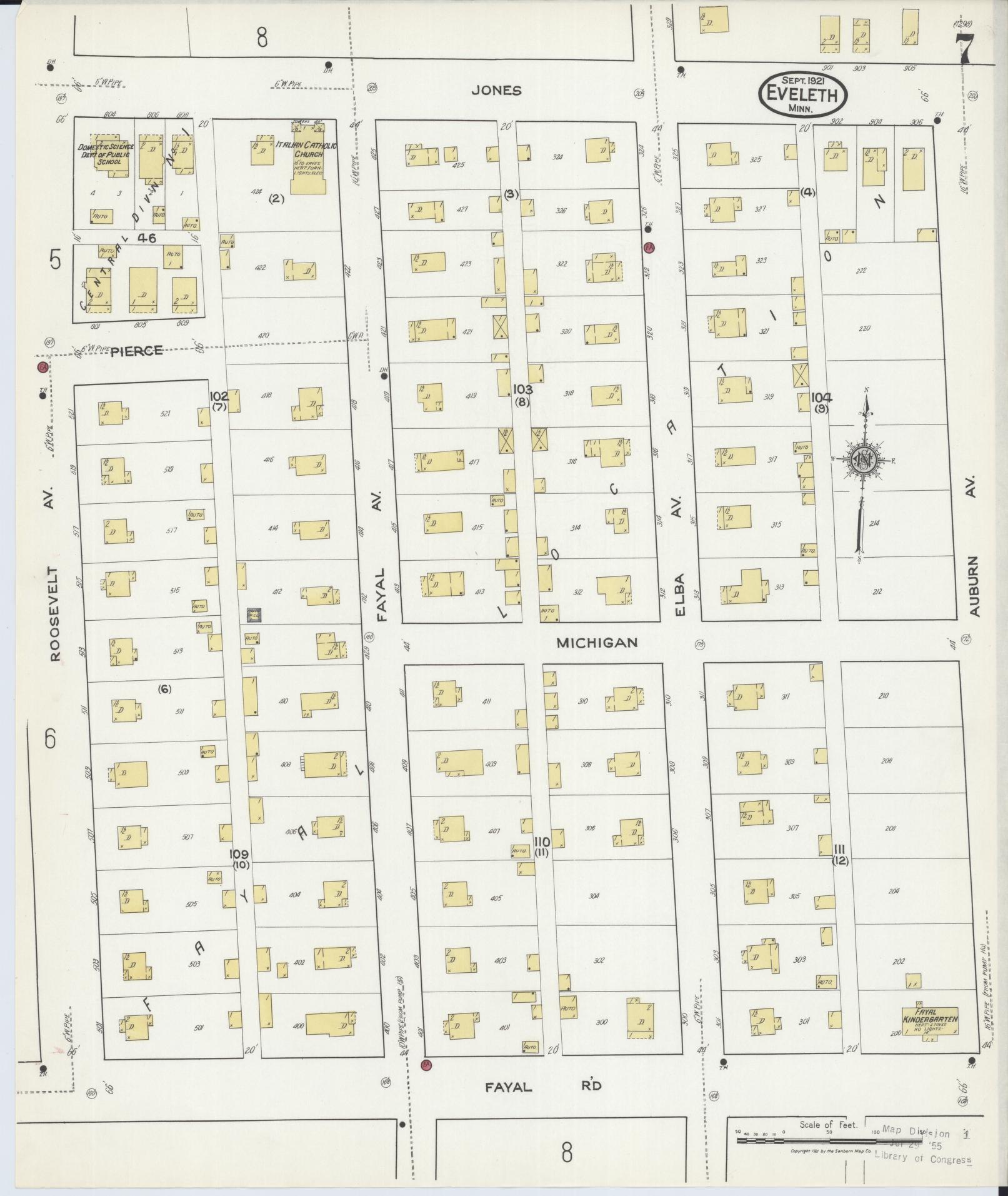 Sanborn Fire Insurance Map from Eveleth, Saint Louis County, Minnesota (1921), Sheet #0007 - Complete Map Set gallery image, historic Sanborn map, vintage wall art, Minnesota Minnesota