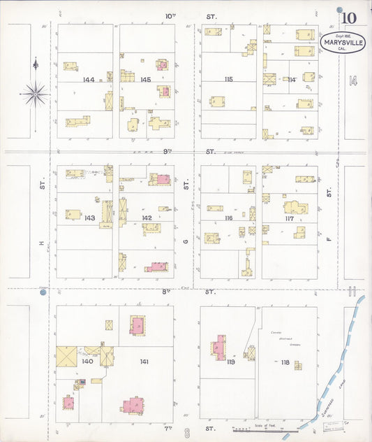 Sanborn Fire Insurance Map from Marysville, Yuba County, California (1895), Sheet #0010 - Historic Sanborn Fire Insurance Map Print, vintage old map wall art, antique decor, genealogy gift, California California map