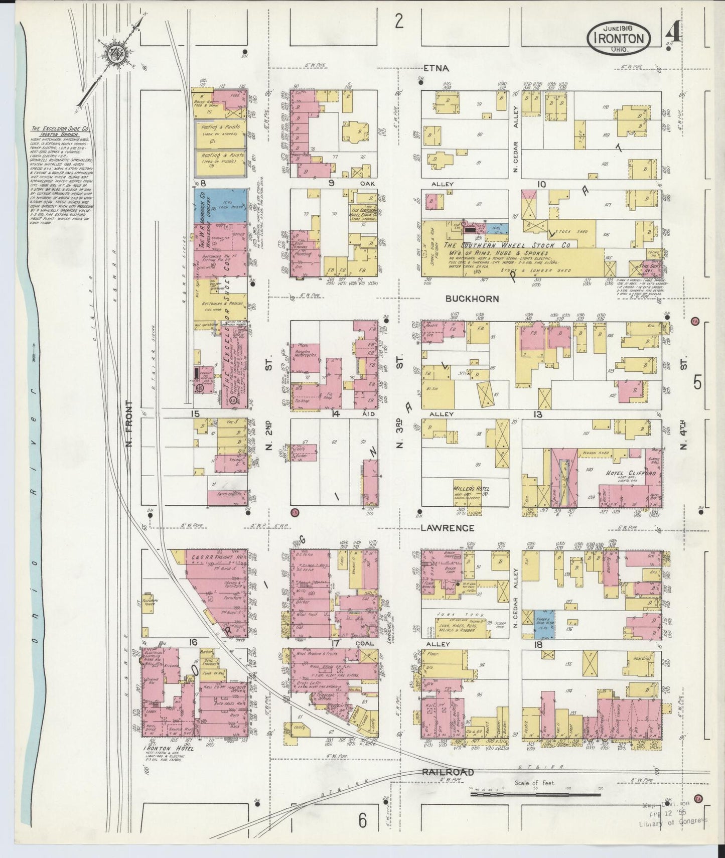 Sanborn Fire Insurance Map from Ironton, Lawrence County, Ohio (1916), Sheet #0004 - Historic Sanborn Fire Insurance Map Print, vintage old map wall art, antique decor, genealogy gift, Ohio Ohio map