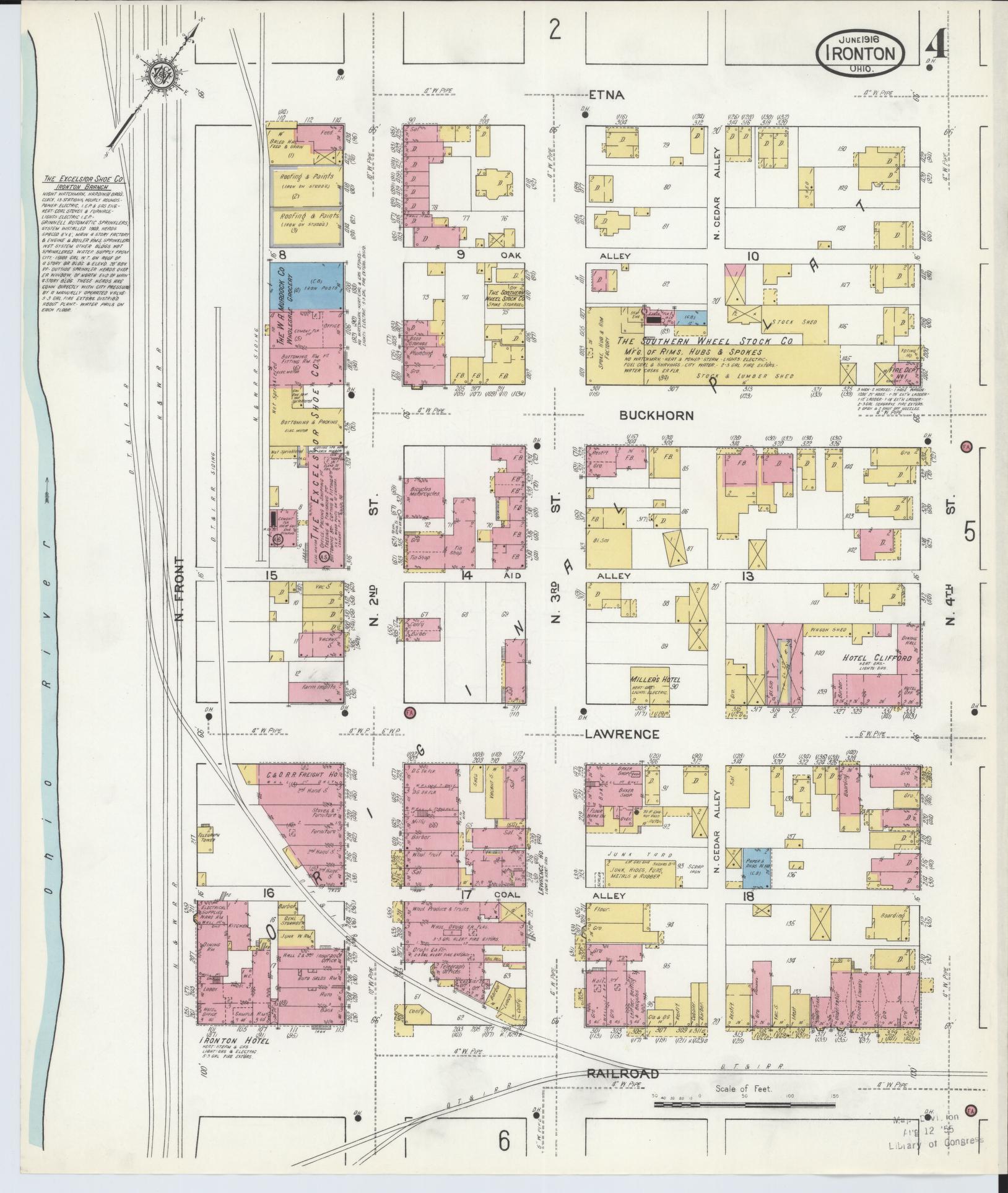 Sanborn Fire Insurance Map from Ironton, Lawrence County, Ohio (1916), Sheet #0004 - Historic Sanborn Fire Insurance Map Print, vintage old map wall art, antique decor, genealogy gift, Ohio Ohio map