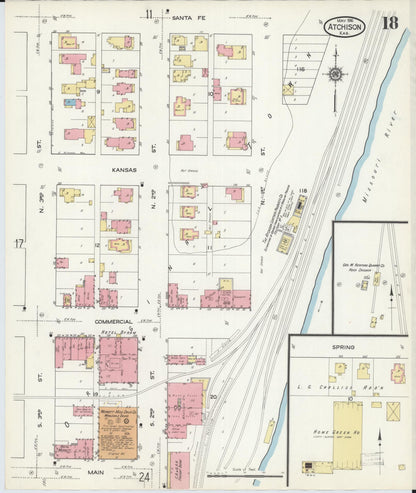 Sanborn Fire Insurance Map from Atchison, Atchison County, Kansas (1916), Sheet #0018 - Complete Map Set gallery image, historic Sanborn map, vintage wall art, Kansas Kansas
