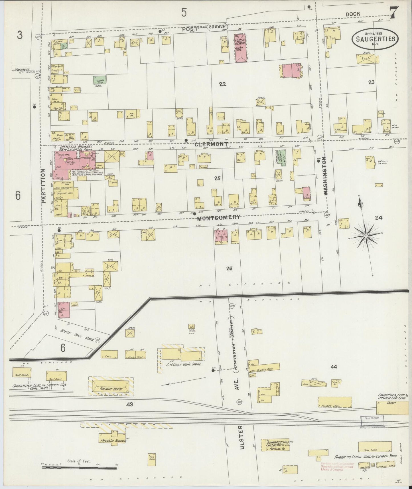Sanborn Fire Insurance Map from Saugerties, Ulster County, New York (1898), Sheet #0007 - Historic Sanborn Fire Insurance Map Print, vintage old map wall art, antique decor, genealogy gift, New York New York map