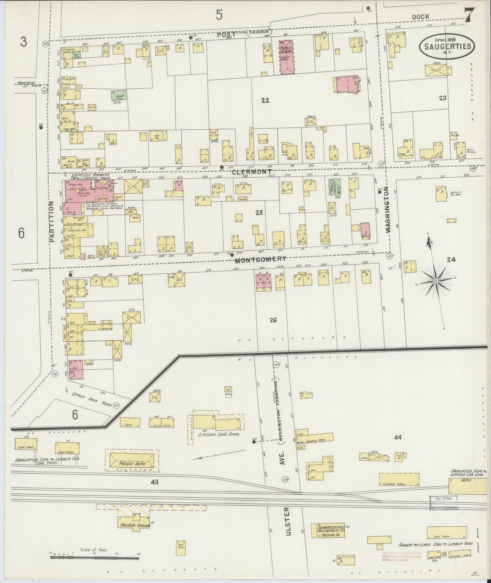 Sanborn Fire Insurance Map from Saugerties, Ulster County, New York (1898), Sheet #0007 - Historic Sanborn Fire Insurance Map Print, vintage old map wall art, antique decor, genealogy gift, New York New York map