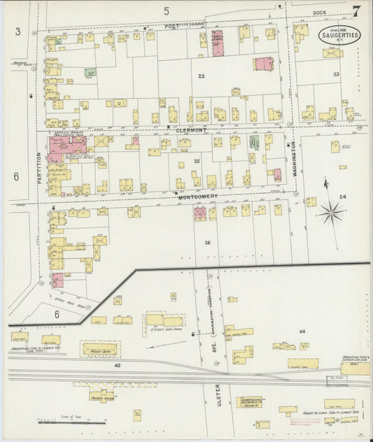 Sanborn Fire Insurance Map from Saugerties, Ulster County, New York (1898), Sheet #0007 - Historic Sanborn Fire Insurance Map Print, vintage old map wall art, antique decor, genealogy gift, New York New York map