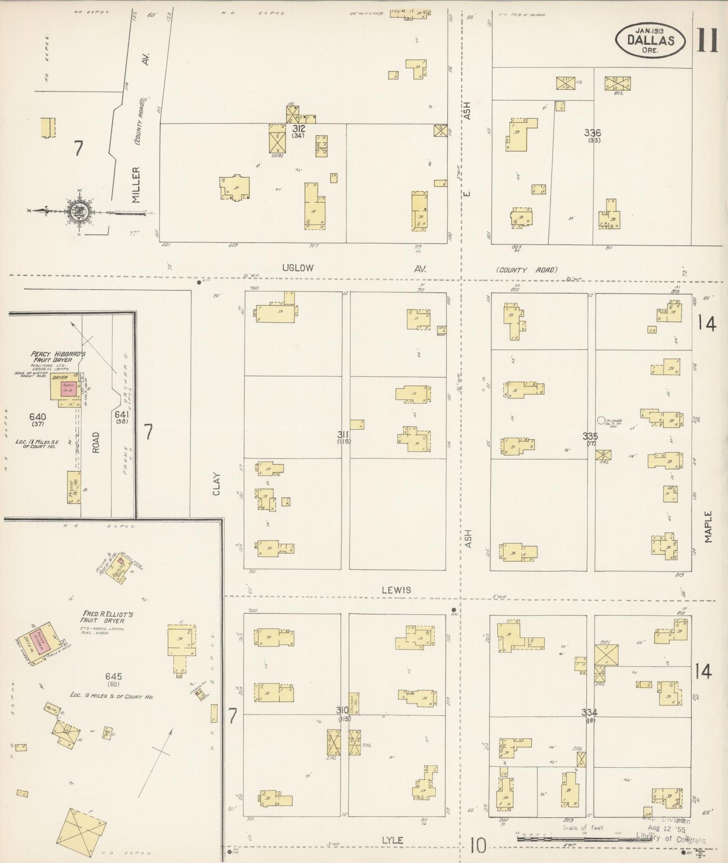 Sanborn Fire Insurance Map from Dallas, Polk County, Oregon (1913), Sheet #0011 - Complete Map Set gallery image, historic Sanborn map, vintage wall art, Oregon Oregon