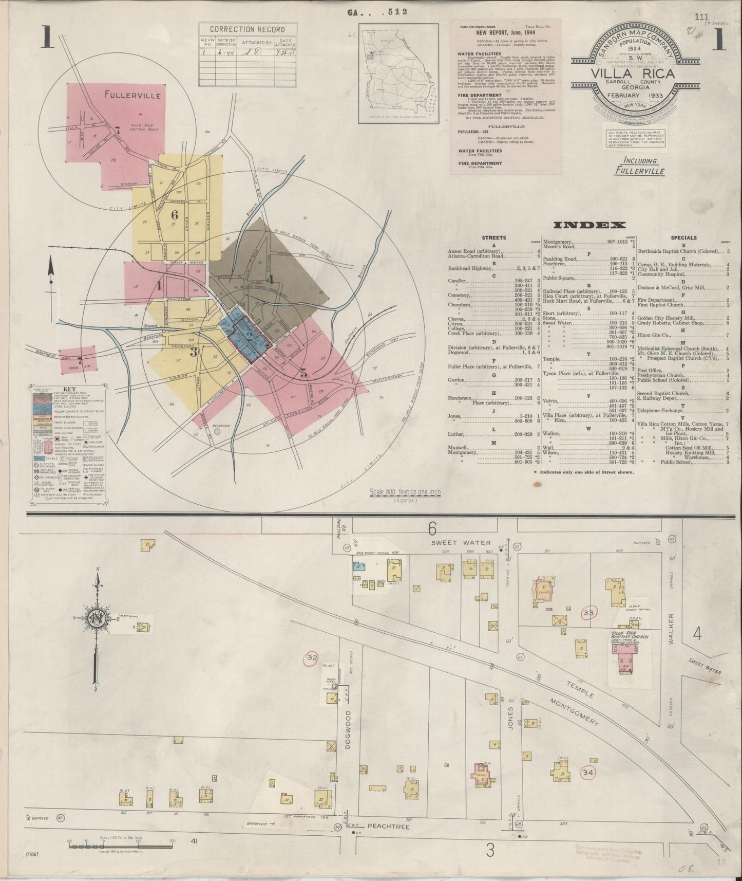 Sanborn Fire Insurance Map from Villa Rica, Carroll County, Georgia (1944), Sheet #0001 - Complete Map Set gallery image, historic Sanborn map, vintage wall art, Georgia Georgia