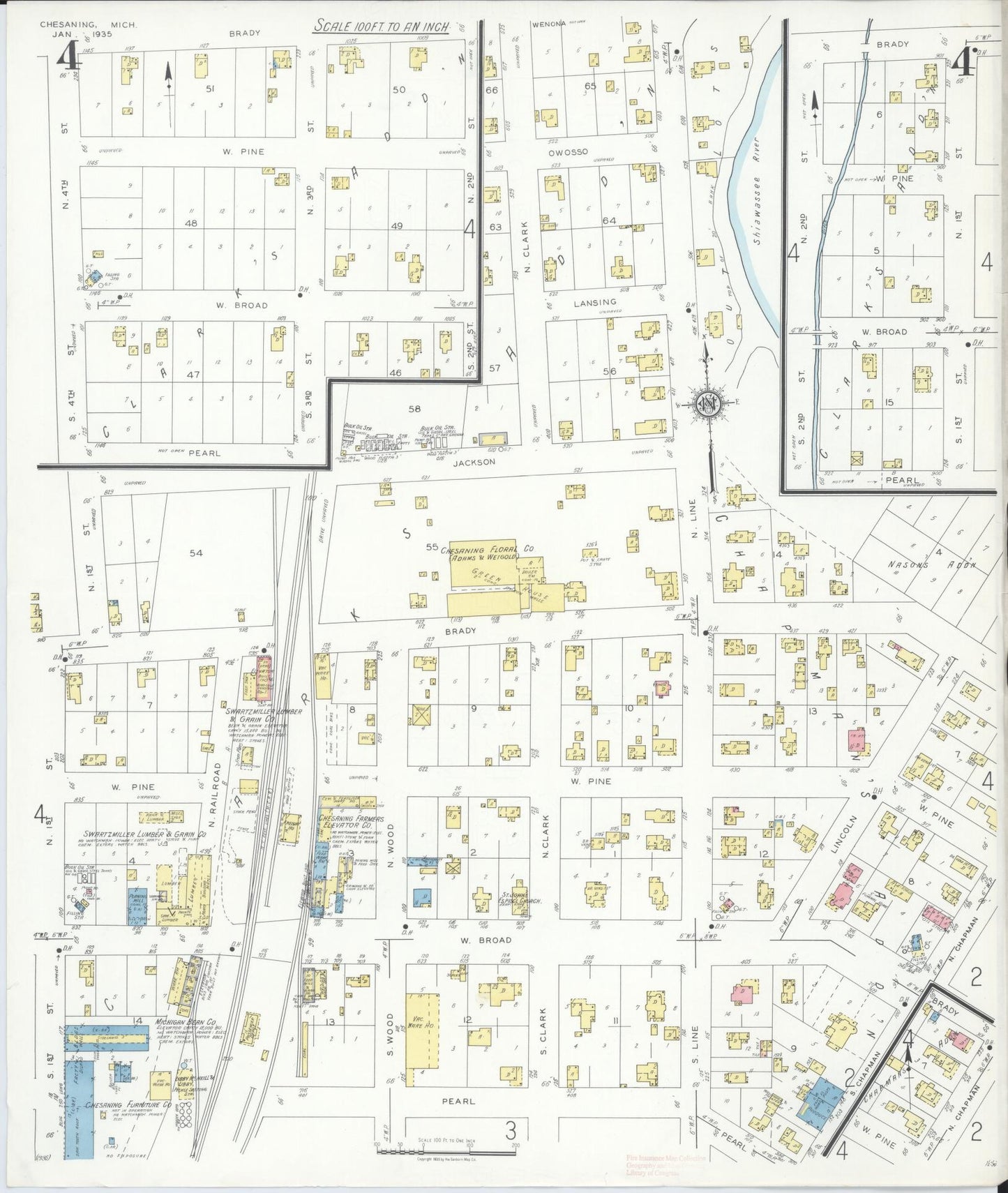 Sanborn Fire Insurance Map from Chesaning, Saginaw County, Michigan (1935), Sheet #0004 - Complete Map Set gallery image, historic Sanborn map, vintage wall art, Michigan Michigan