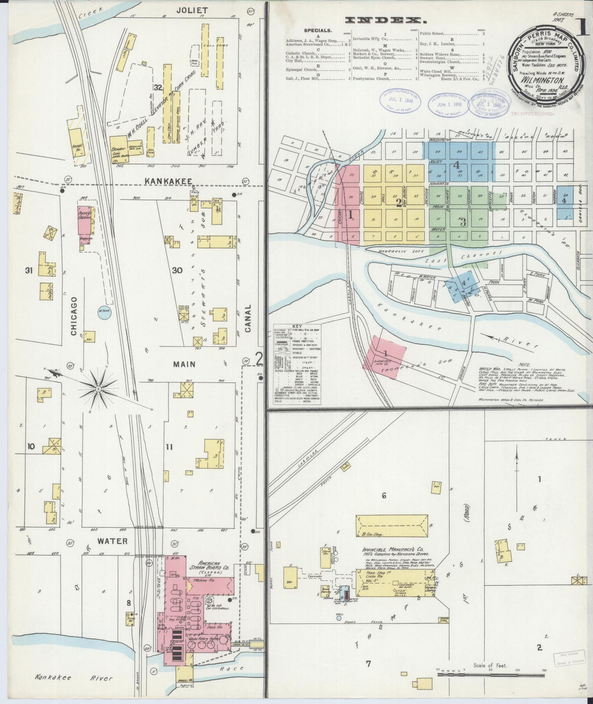 Sanborn Fire Insurance Map from Wilmington, Will County, Illinois (1898), Sheet #0001 - Historic Sanborn Fire Insurance Map Print, vintage old map wall art, antique decor, genealogy gift, Illinois Illinois map
