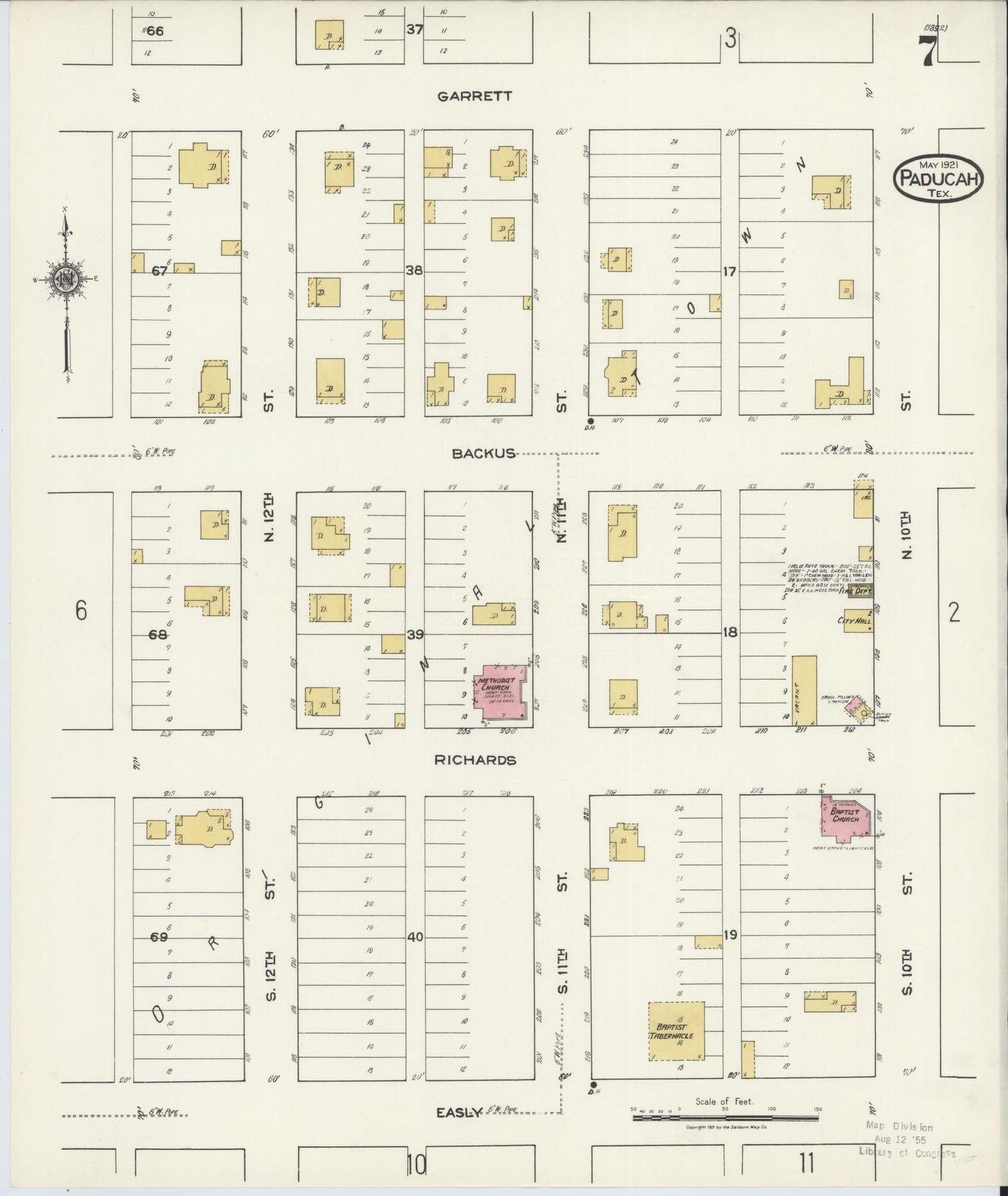 Sanborn Fire Insurance Map from Paducah, Cottle County, Texas (1921), Sheet #0007 - Complete Map Set gallery image, historic Sanborn map, vintage wall art, Texas Texas