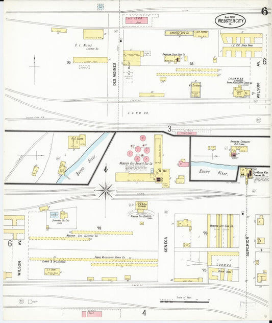 Sanborn Fire Insurance Map from Webster City, Hamilton County, Iowa (1900), Sheet #0006 - Historic Sanborn Fire Insurance Map Print, vintage old map wall art