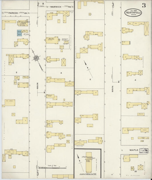 Sanborn Fire Insurance Map from Northfield, Franklin County, Massachusetts (1909), Sheet #0003 - Historic Sanborn Fire Insurance Map Print, vintage old map wall art, antique decor, genealogy gift, Massachusetts Massachusetts map