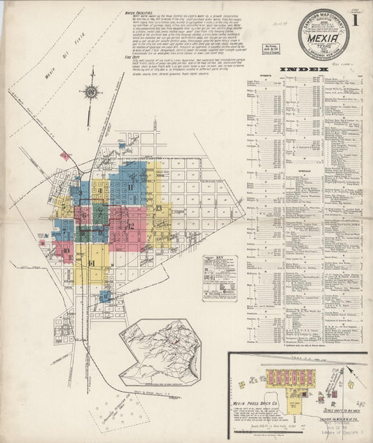 Sanborn Fire Insurance Map from Mexia, Limestone County, Texas (1922), Sheet #0001 - Historic Sanborn Fire Insurance Map Print, vintage old map wall art, antique decor, genealogy gift, Texas Texas map