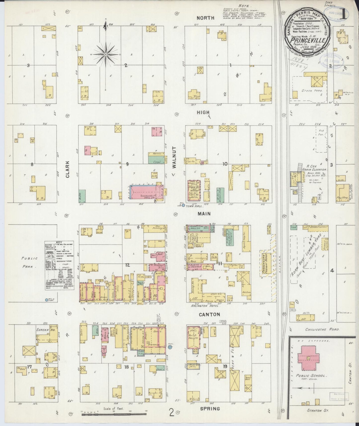 Sanborn Fire Insurance Map from Princeville, Peoria County, Illinois (1898), Sheet #0001 - Complete Map Set gallery image, historic Sanborn map, vintage wall art, Illinois Illinois