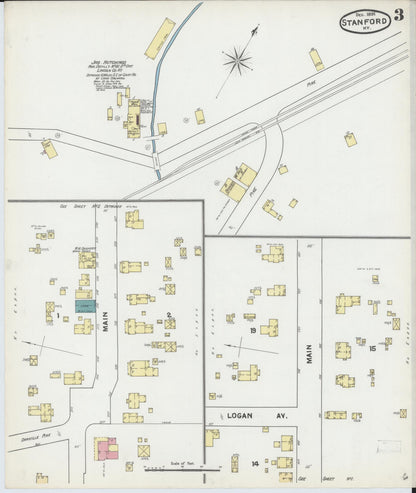 Sanborn Fire Insurance Map from Stanford, Lincoln County, Kentucky (1891), Sheet #0003 - Complete Map Set gallery image, historic Sanborn map, vintage wall art, Kentucky Kentucky