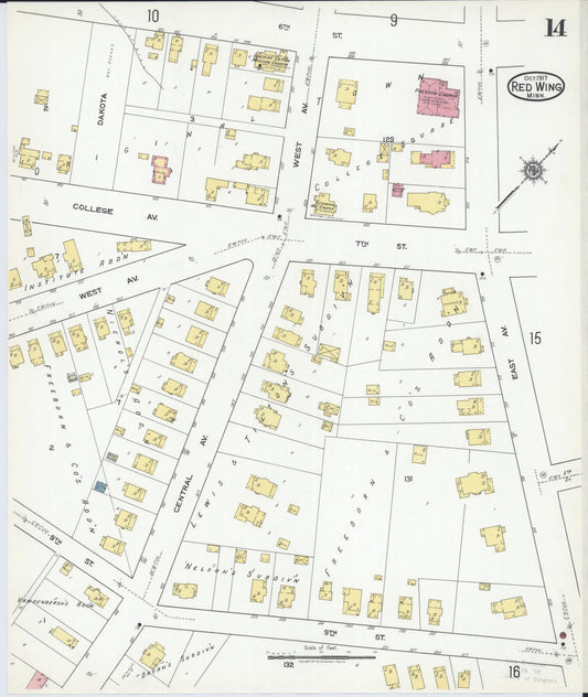 Sanborn Fire Insurance Map from Red Wing, Goodhue County, Minnesota (1917), Sheet #0014 - Historic Sanborn Fire Insurance Map Print, vintage old map wall art, antique decor, genealogy gift, Minnesota Minnesota map
