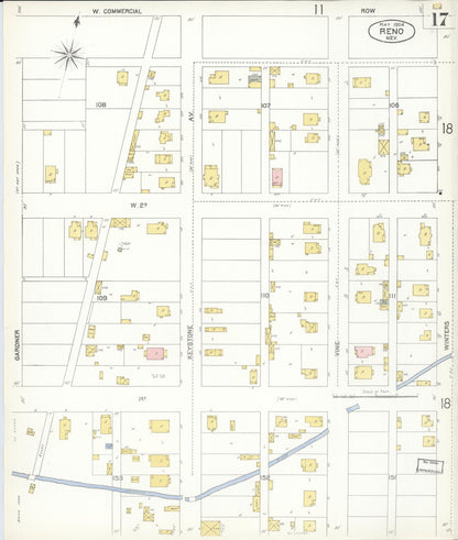 Sanborn Fire Insurance Map from Reno, Washoe County, Nevada (1904), Sheet #0017 - Complete Map Set gallery image, historic Sanborn map, vintage wall art, Nevada Nevada