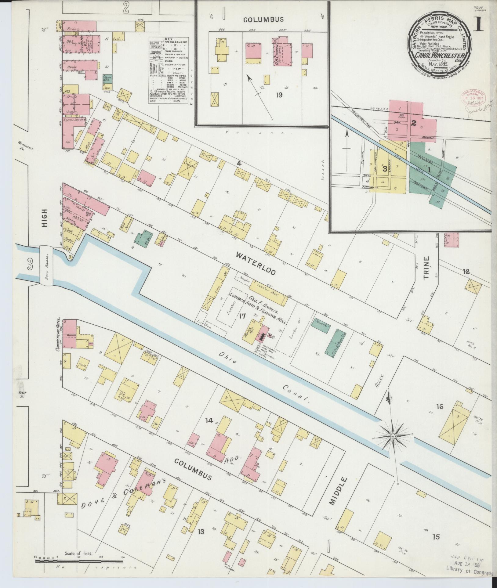 Sanborn Fire Insurance Map from Canal Winchester, Franklin County, Ohio (1895), Sheet #0001 - Historic Sanborn Fire Insurance Map Print, vintage old map wall art, antique decor, genealogy gift, Ohio Ohio map