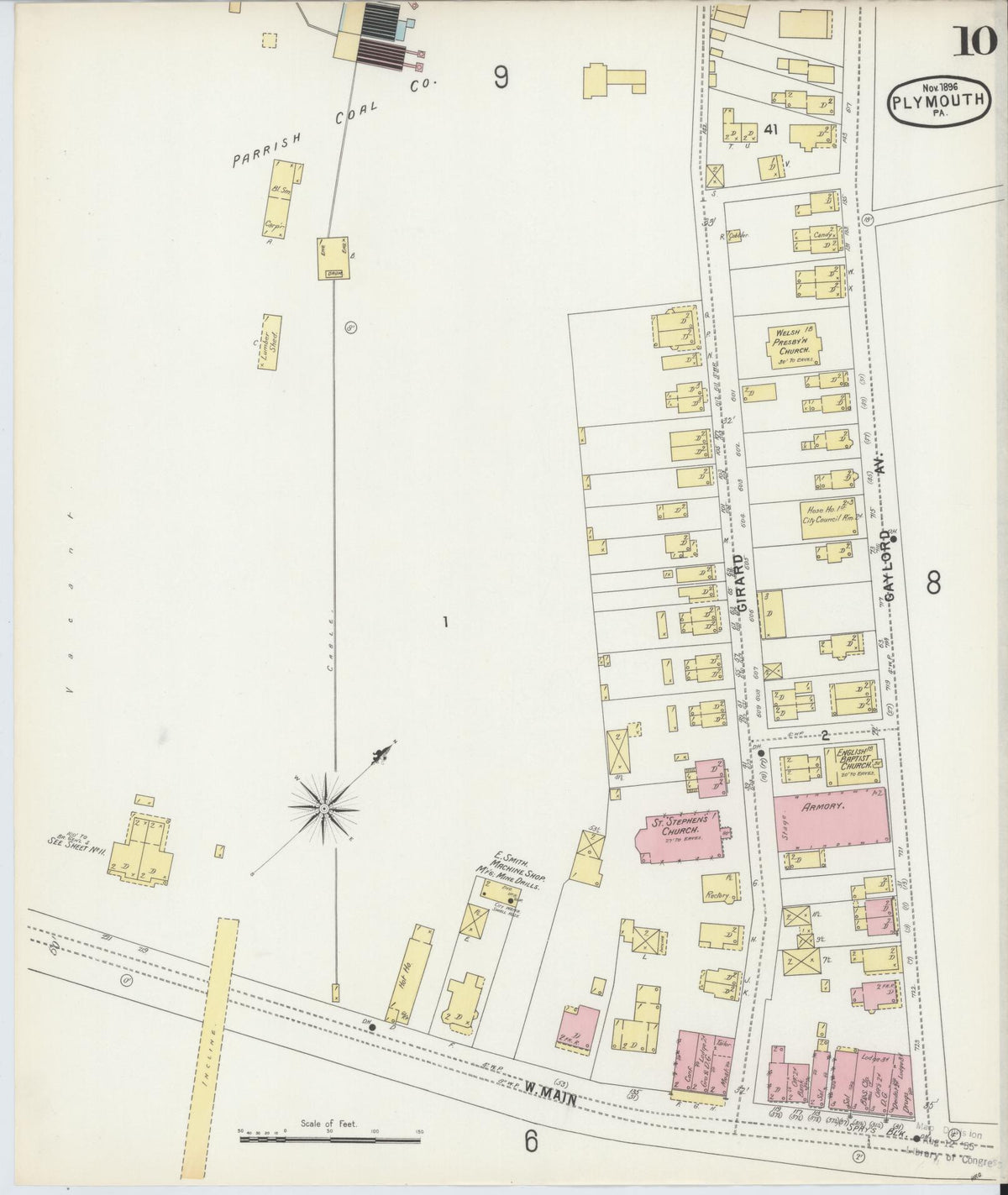 Sanborn Fire Insurance Map from Plymouth, Luzerne County, Pennsylvania (1896), Sheet #0010 - Historic Sanborn Fire Insurance Map Print, vintage old map wall art, antique decor, genealogy gift, Pennsylvania Pennsylvania map