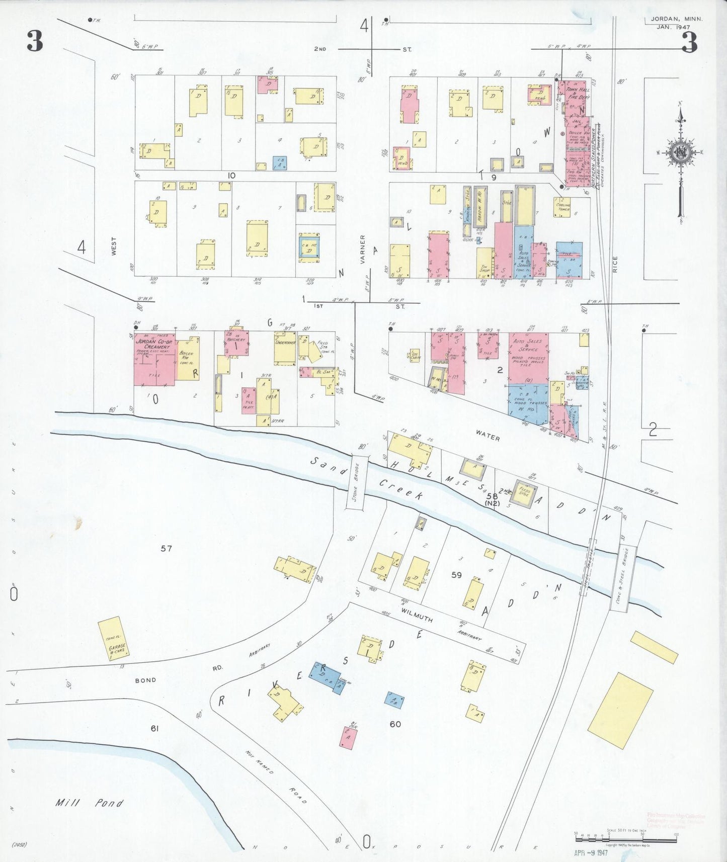 Sanborn Fire Insurance Map from Jordan, Scott County, Minnesota (1947), Sheet #0003 - Historic Sanborn Fire Insurance Map Print, vintage old map wall art, antique decor, genealogy gift, Minnesota Minnesota map