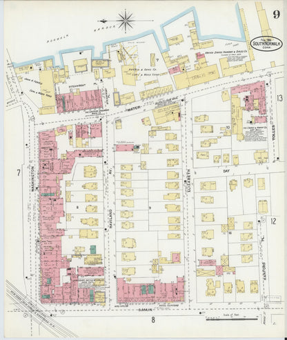 Sanborn Fire Insurance Map from South Norwalk, Fairfield County, Connecticut (1906), Sheet #0009 - Complete Map Set gallery image, historic Sanborn map, vintage wall art, Connecticut Connecticut