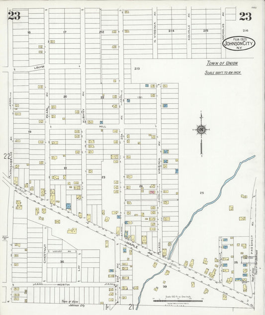 Sanborn Fire Insurance Map from Johnson City, Broome County, New York (1925), Sheet #0023 - Historic Sanborn Fire Insurance Map Print, vintage old map wall art, antique decor, genealogy gift, New York New York map