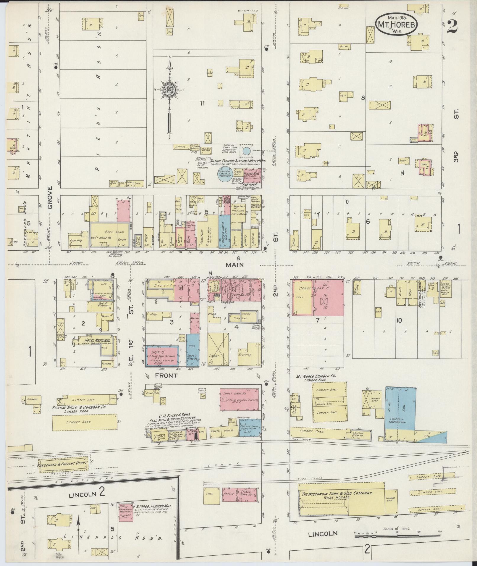 Sanborn Fire Insurance Map from Mount Horeb, Dane County, Wisconsin (1915), Sheet #0002 - Historic Sanborn Fire Insurance Map Print, vintage old map wall art, antique decor, genealogy gift, Wisconsin Wisconsin map