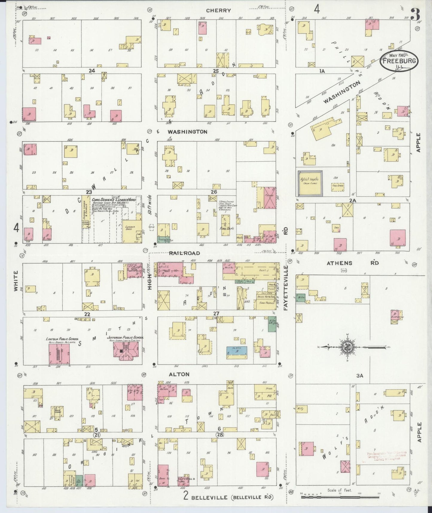 Sanborn Fire Insurance Map from Freeburg, Saint Clair County, Illinois (1910), Sheet #0003 - Complete Map Set gallery image, historic Sanborn map, vintage wall art, Illinois Illinois