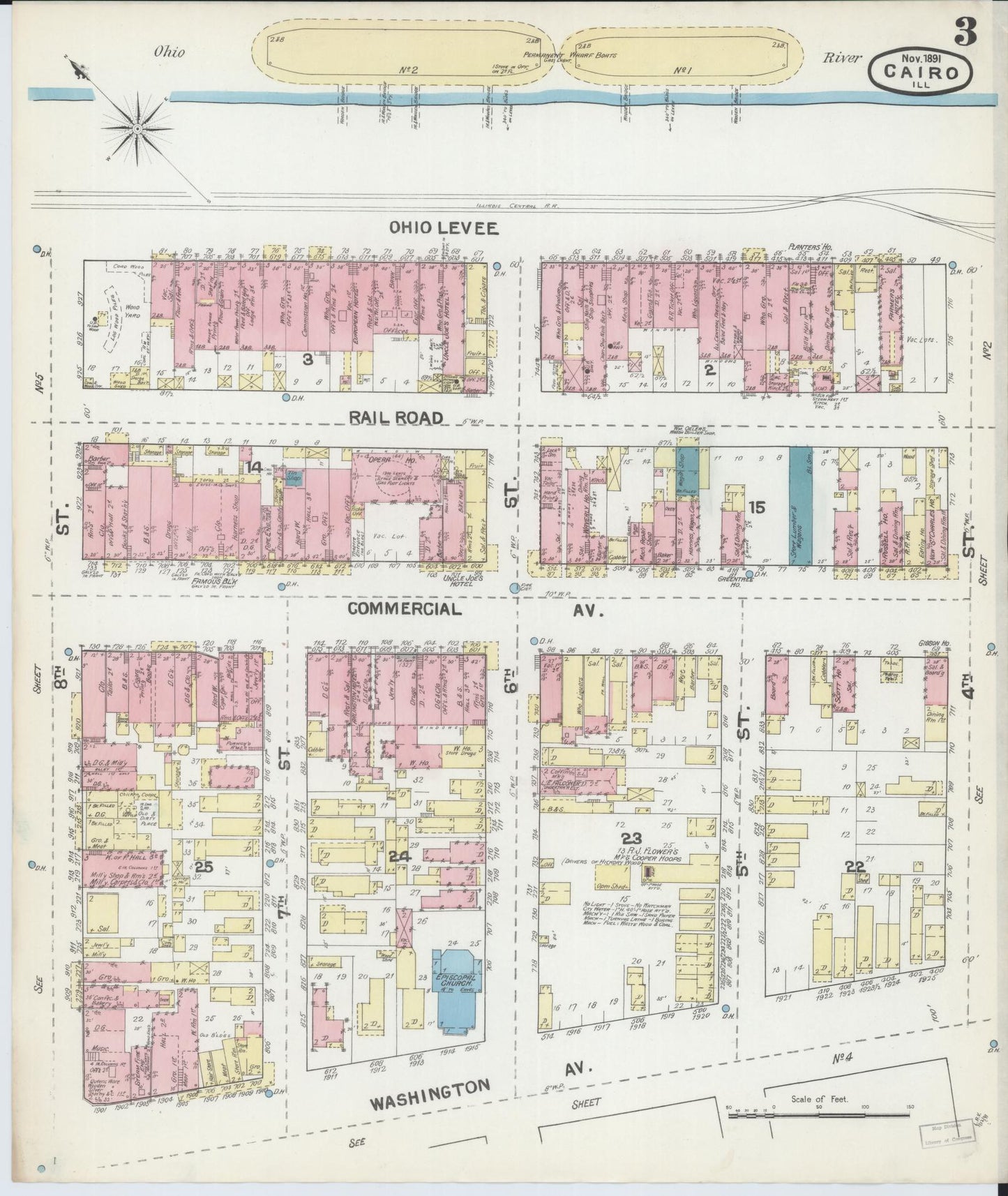 Sanborn Fire Insurance Map from Cairo, Alexander County, Illinois (1891), Sheet #0003 - Complete Map Set gallery image, historic Sanborn map, vintage wall art, Illinois Illinois