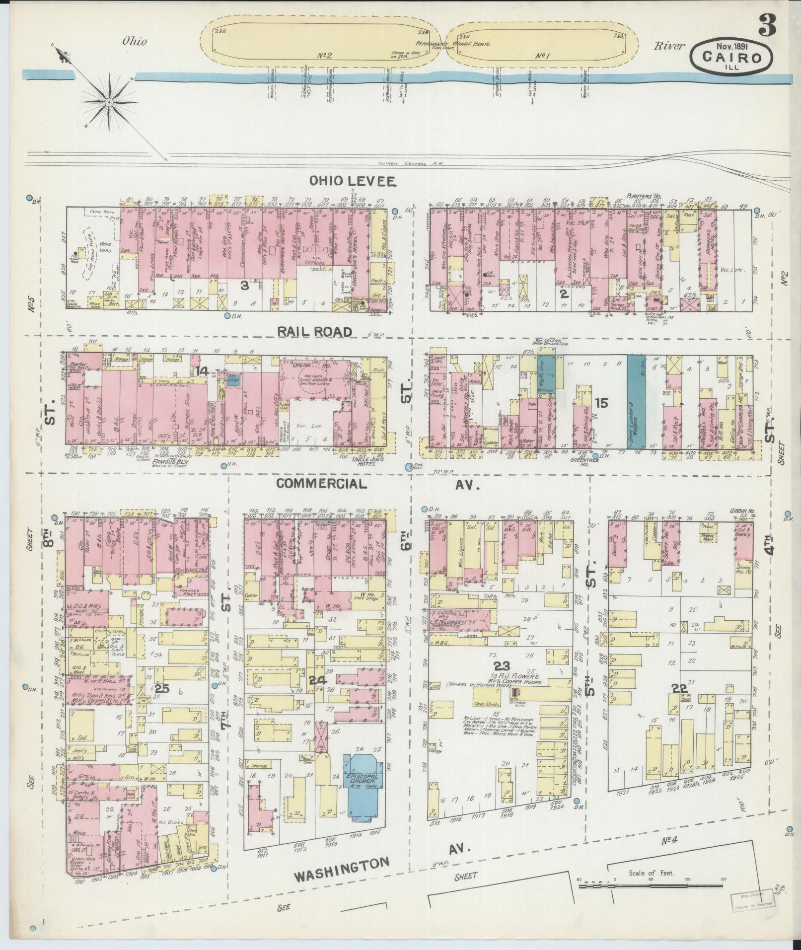 Sanborn Fire Insurance Map from Cairo, Alexander County, Illinois (1891), Sheet #0003 - Complete Map Set gallery image, historic Sanborn map, vintage wall art, Illinois Illinois