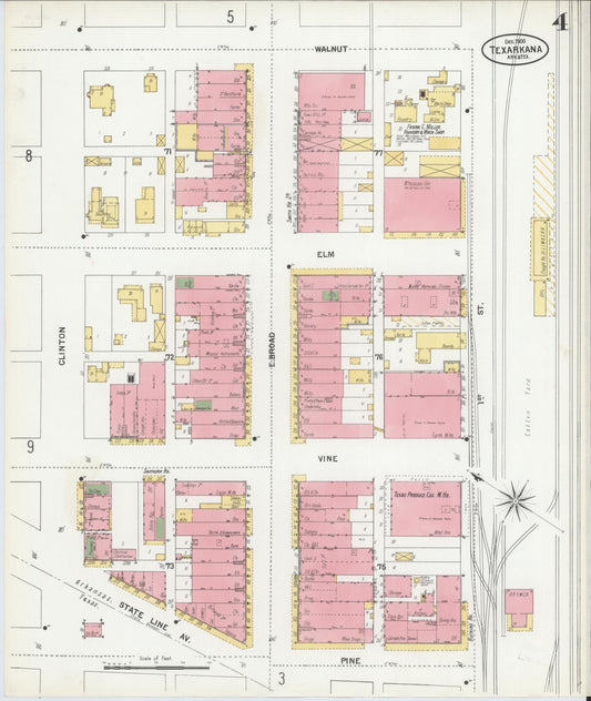 Sanborn Fire Insurance Map from Texarkana, Bowie County, Texas (1900), Sheet #0004 - Historic Sanborn Fire Insurance Map Print, vintage old map wall art, antique decor, genealogy gift, Texas Texas map