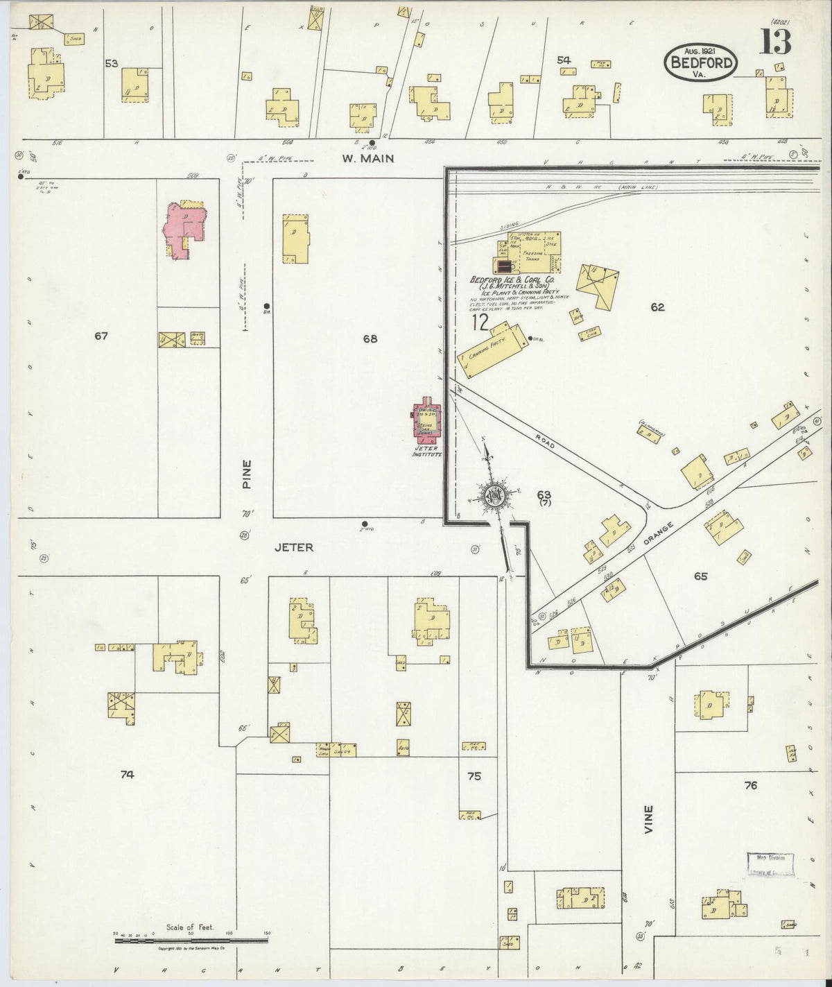 Sanborn Fire Insurance Map from Bedford, Independent Cities, Virginia (1921), Sheet #0013 - Complete Map Set gallery image, historic Sanborn map, vintage wall art, Virginia Virginia