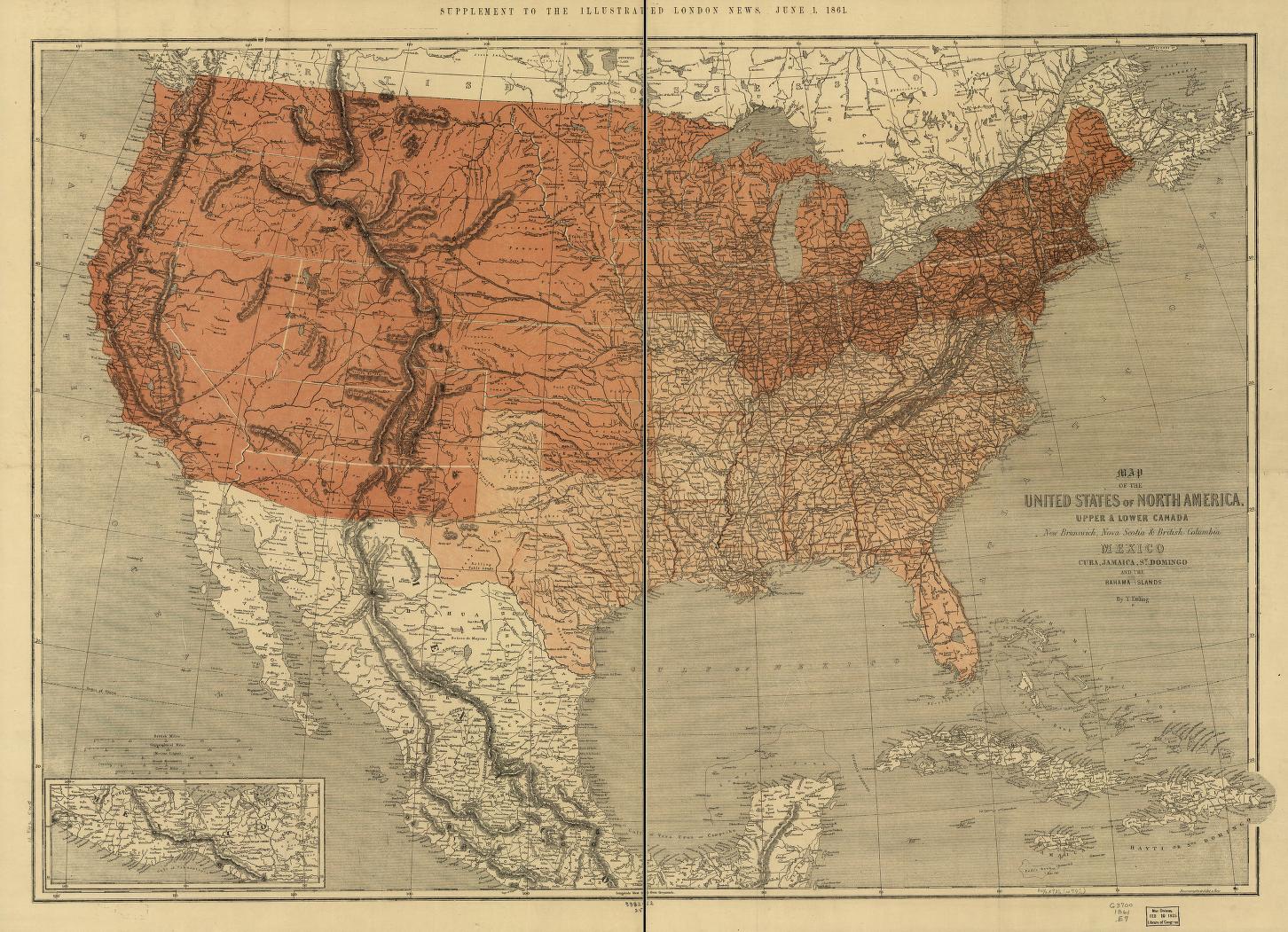 Map of the United States of North America, Upper & Lower Canada, New Brunswick, Nova Scotia & British Columbia. Mexico, Cuba, Jamaica, St. Domingo and the Bahama Islands. Civil War Map (1861) - Historic Battlefield Map Reprint