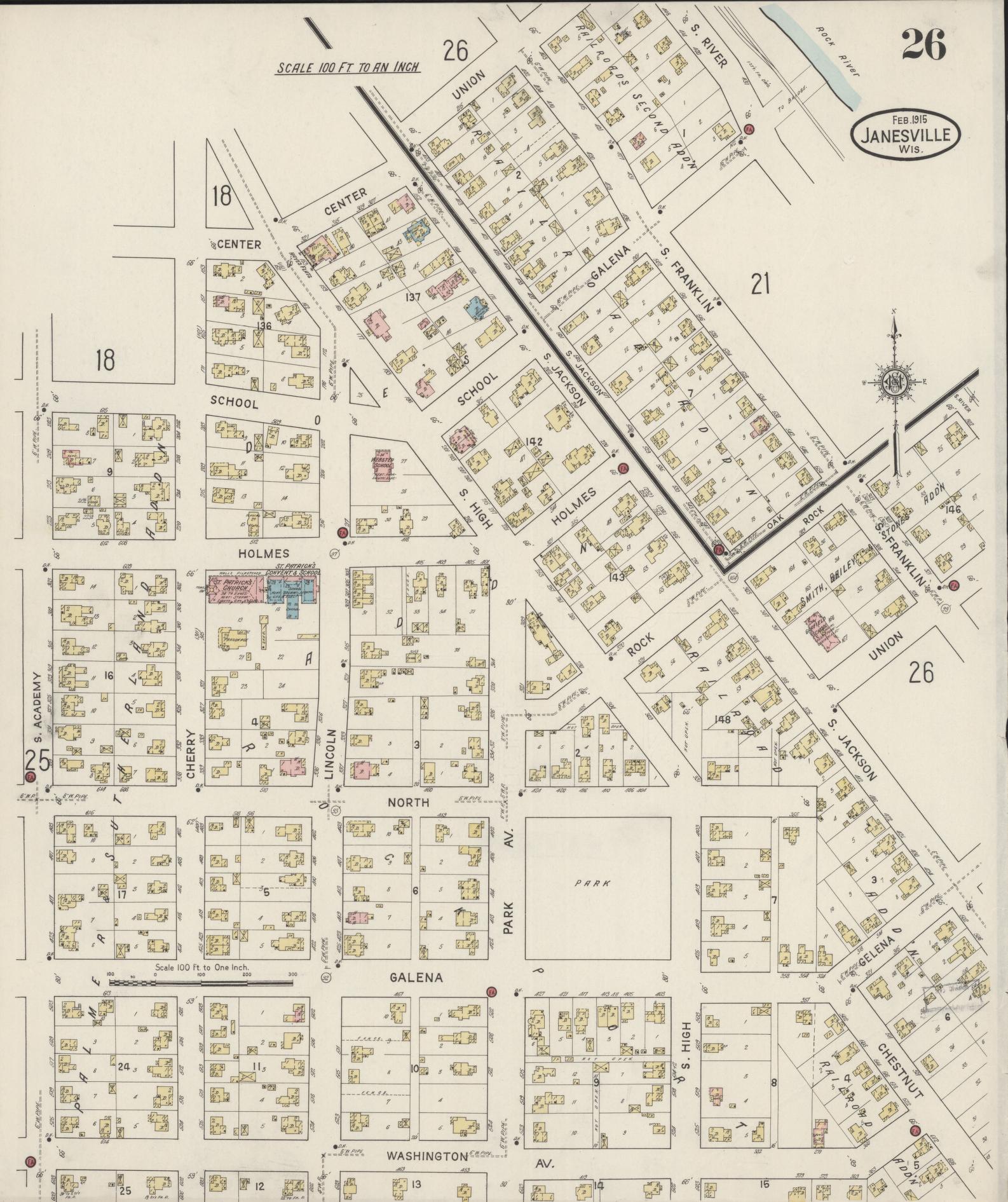 Sanborn Fire Insurance Map from Janesville, Rock County, Wisconsin (1915), Sheet #0026 - Complete Map Set gallery image, historic Sanborn map, vintage wall art, Wisconsin Wisconsin