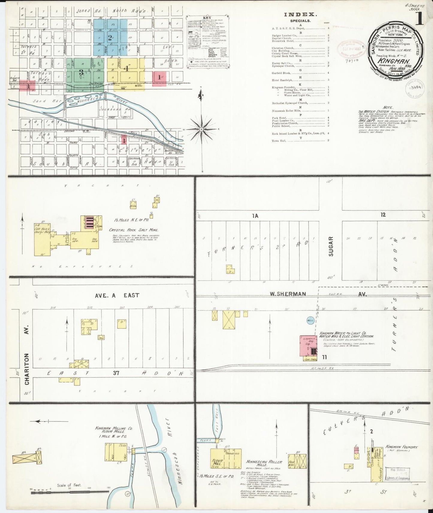 Sanborn Fire Insurance Map from Kingman, Kingman County, Kansas (1899), Sheet #0001 - Complete Map Set gallery image, historic Sanborn map, vintage wall art, Kansas Kansas