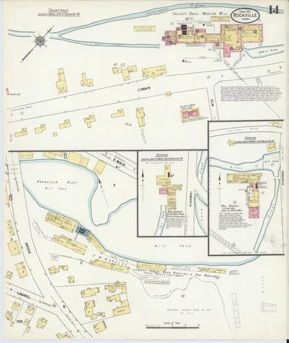 Sanborn Fire Insurance Map from Rockville, Tolland County, Connecticut (1911), Sheet #0014 - Complete Map Set gallery image, historic Sanborn map, vintage wall art, Connecticut Connecticut
