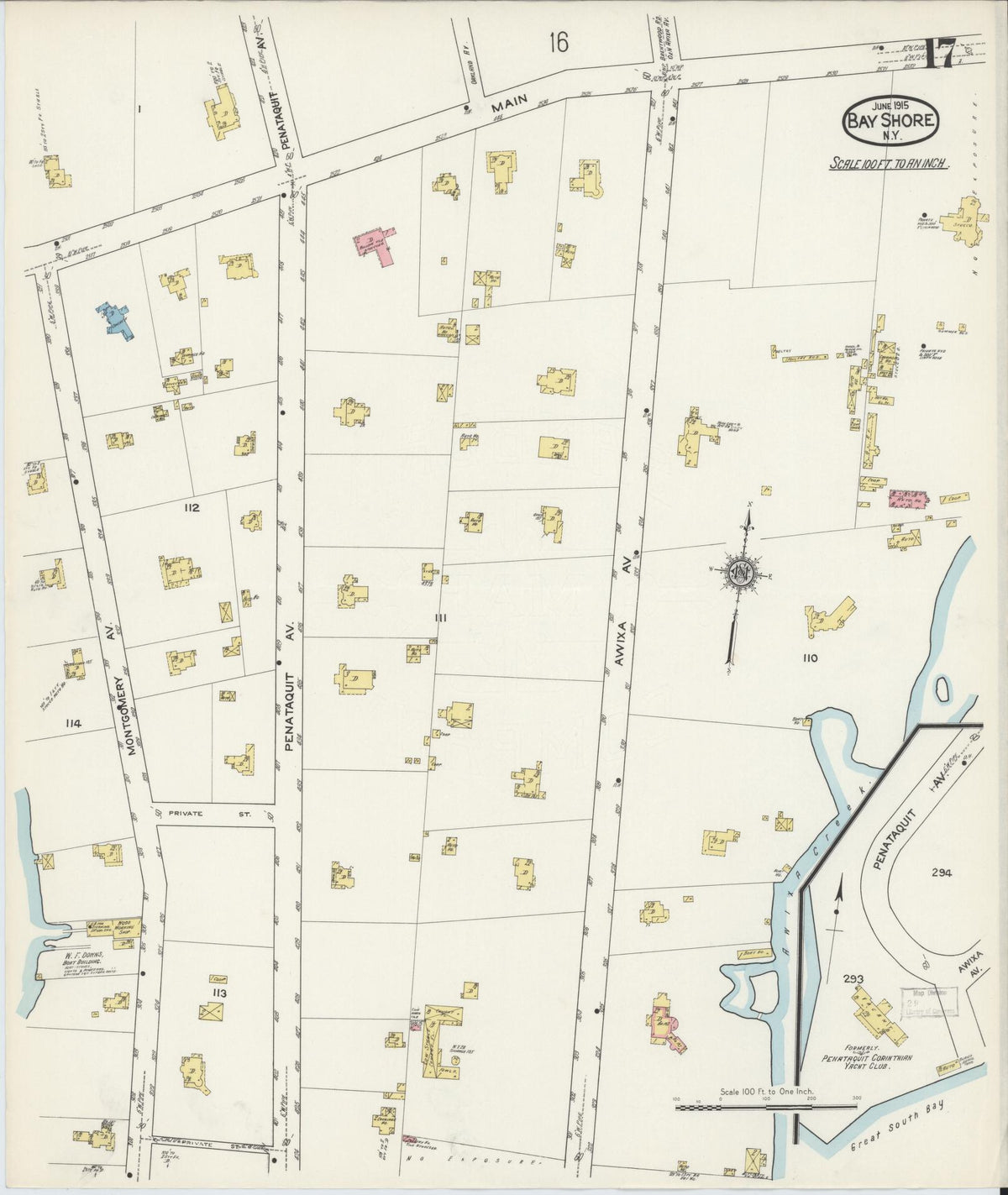 Sanborn Fire Insurance Map from Bay Shore, Suffolk County, New York (1915), Sheet #0017 - Complete Map Set gallery image, historic Sanborn map, vintage wall art, New York New York