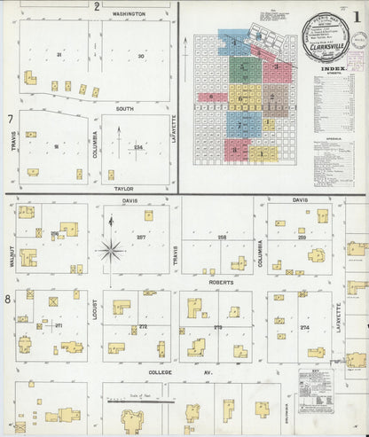 Sanborn Fire Insurance Map from Clarksville, Red River County, Texas (1901), Sheet #0001 - Complete Map Set gallery image, historic Sanborn map, vintage wall art, Texas Texas