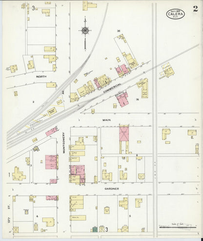 Sanborn Fire Insurance Map from Calera, Shelby County, Alabama (1909), Sheet #0002 - Complete Map Set gallery image, historic Sanborn map, vintage wall art, Alabama Alabama