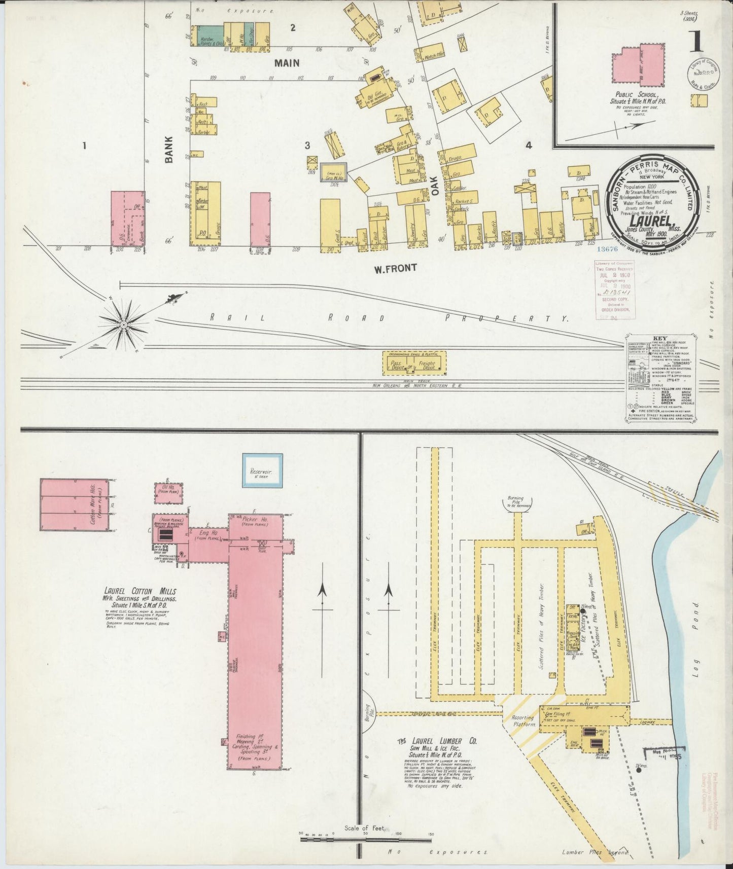 Sanborn Fire Insurance Map from Laurel, Jones County, Mississippi (1900), Sheet #0001 - Complete Map Set gallery image, historic Sanborn map, vintage wall art, Mississippi Mississippi