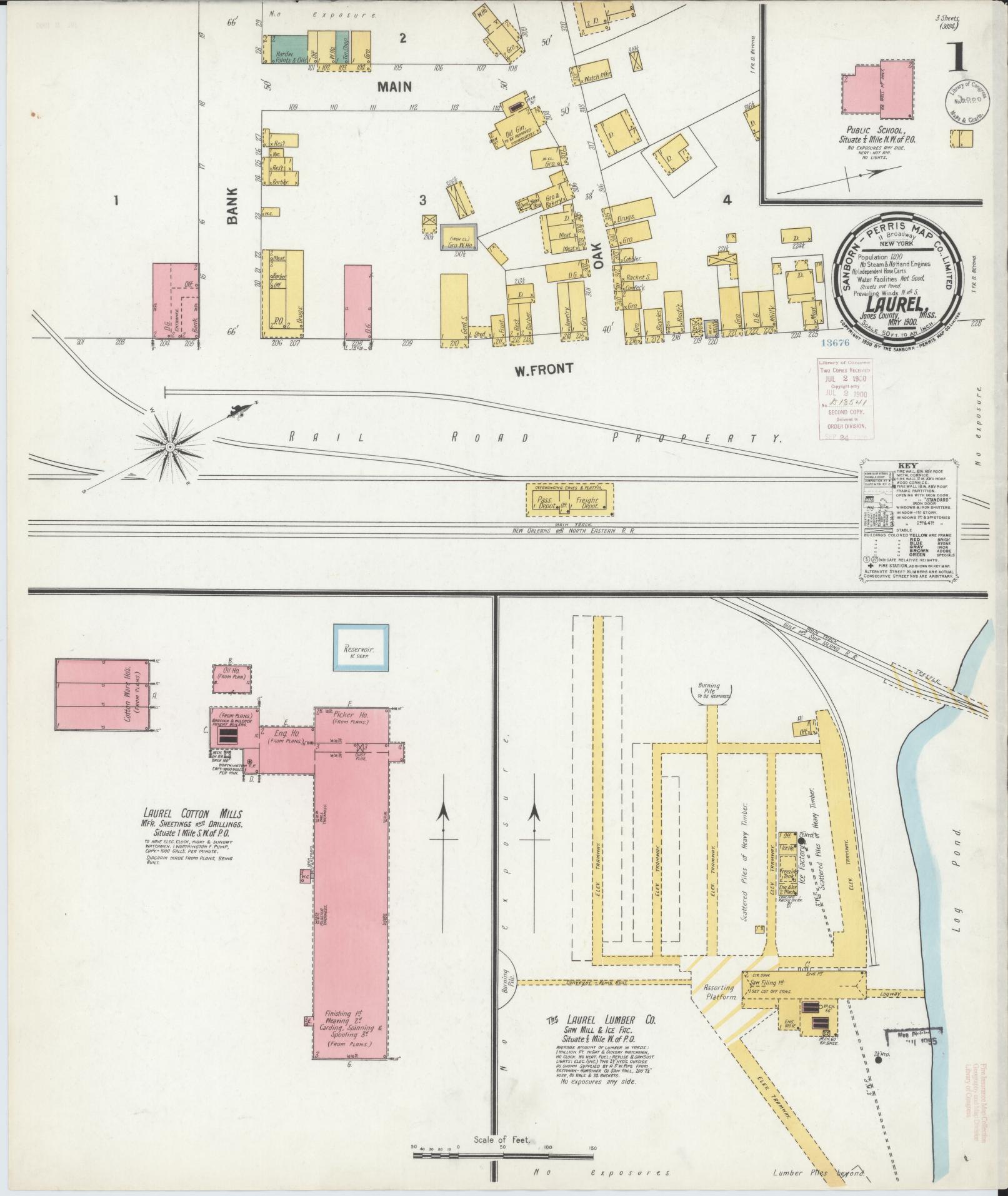 Sanborn Fire Insurance Map from Laurel, Jones County, Mississippi (1900), Sheet #0001 - Complete Map Set gallery image, historic Sanborn map, vintage wall art, Mississippi Mississippi